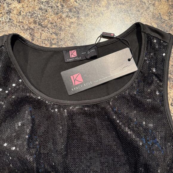NWT Kancy Kole Womens Tank Top Sequin Sleeveless Mixed Media Black Small KV - Picture 2 of 5